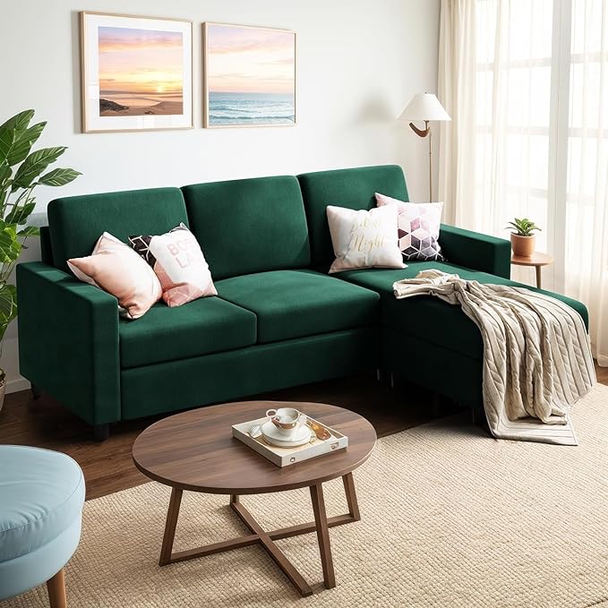 79 Inch Convertible Sectional Sofa Couch, Modern Linen Fabric L-Shaped