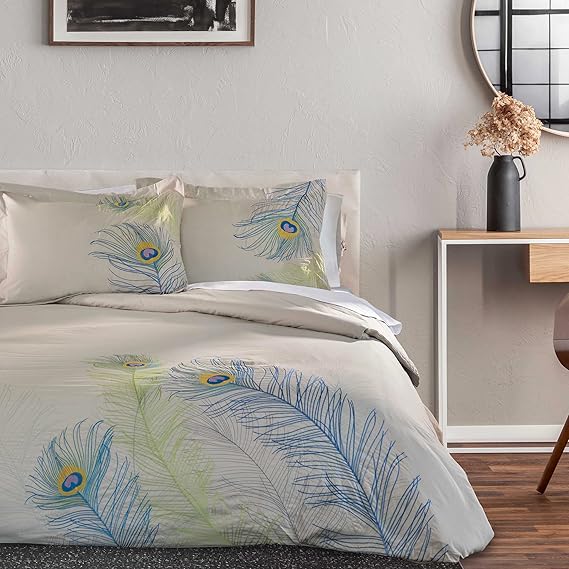 3-Piece Embroidered Peacock Duvet Cover Set - Full/Queen