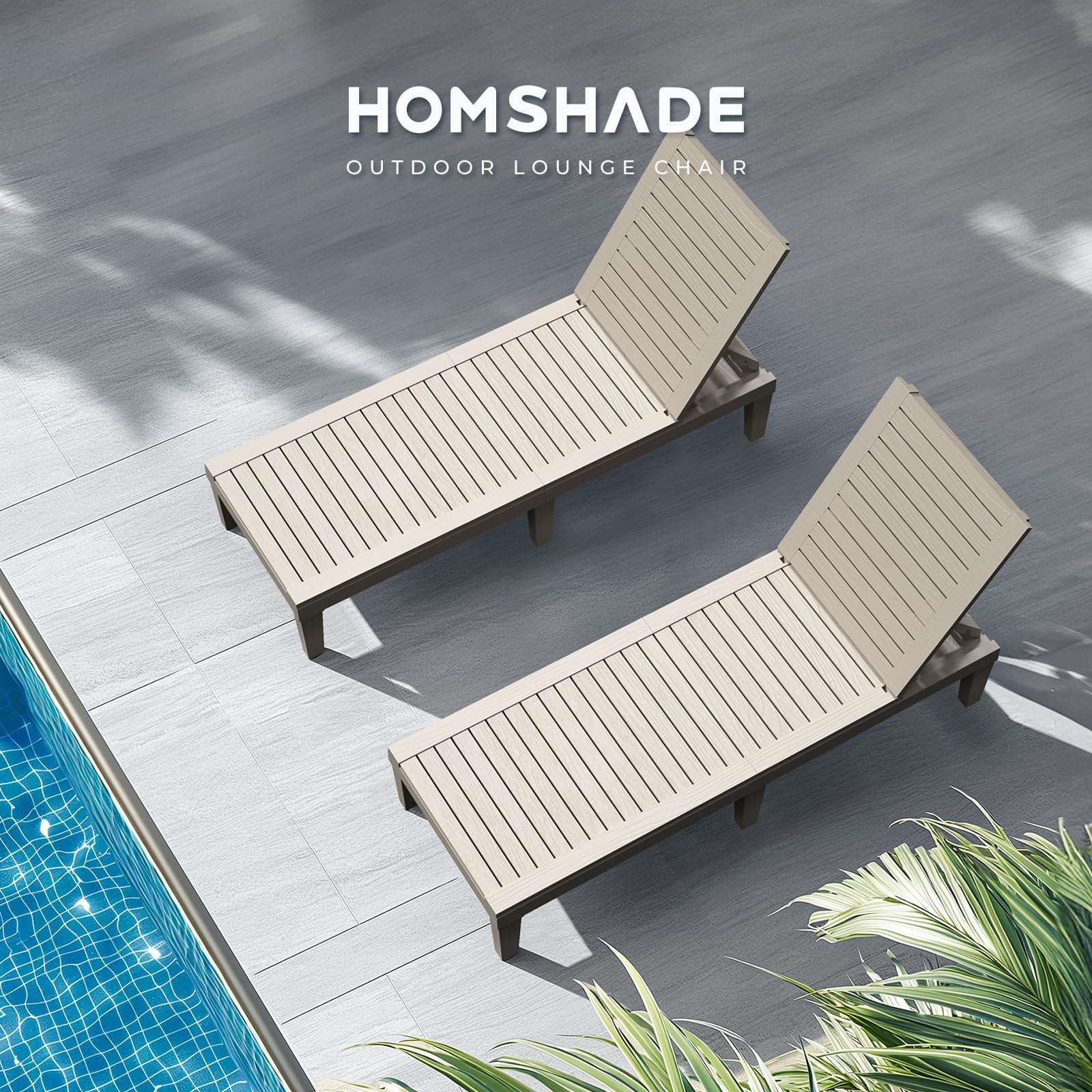 Chaise Lounge Chair Outdoor - Set of 2 with 5 Positions Adjustable Backrest