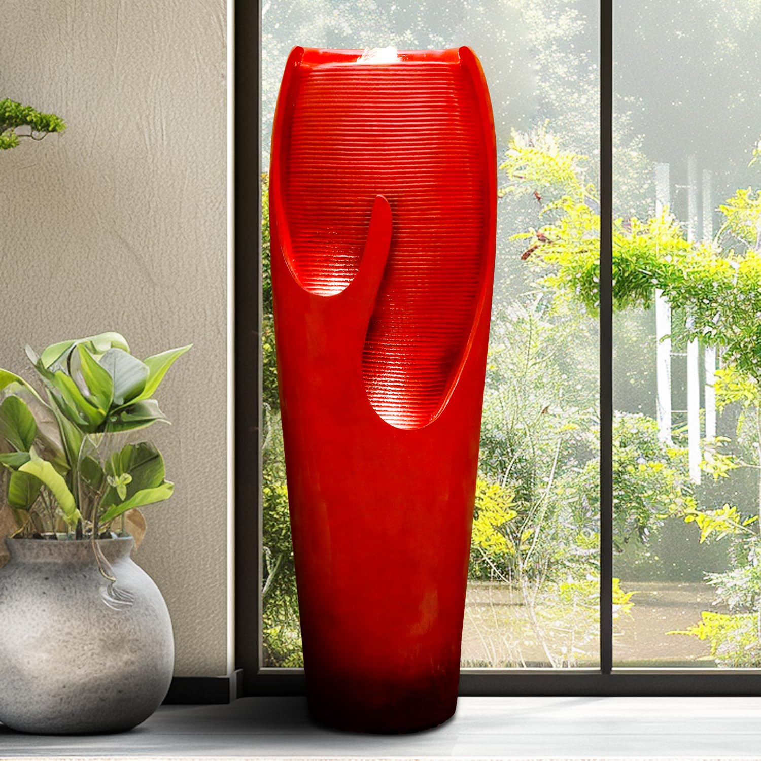 38.7"H Outdoor Water Fountains and Waterfalls - Indoor Water Jar Fountain Tall Floor