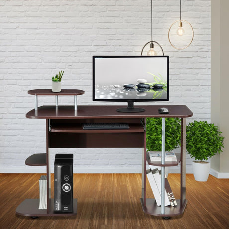 Complete Computer Workstation Desk With Storage. Color: Chocolate