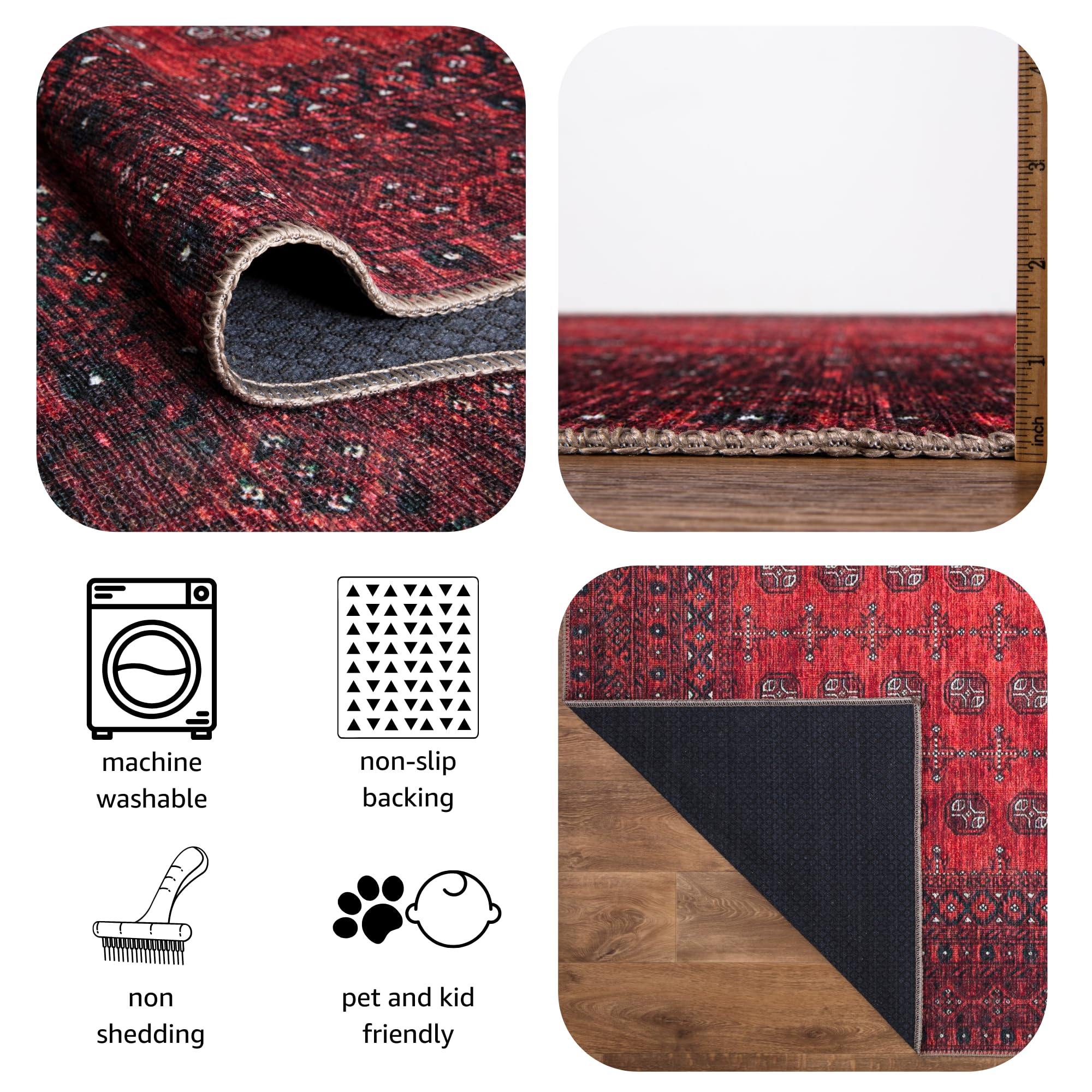 Machine Washable Area Rugs with Non-Slip Backing, Ideal for Hallway, Living Room,