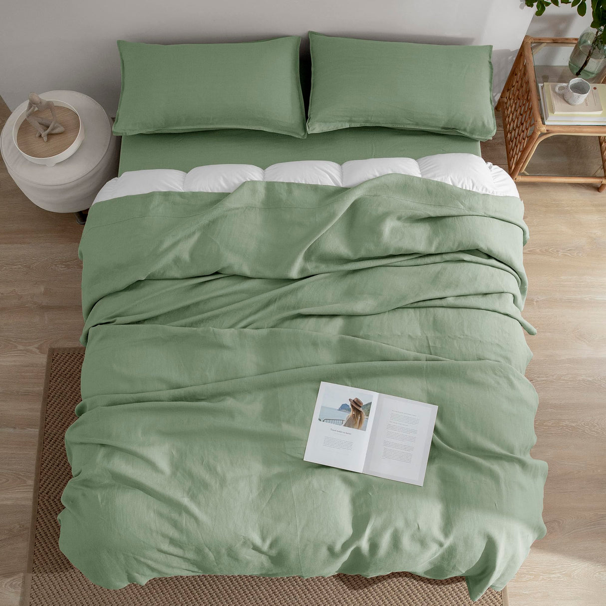 Linen Sheets Set King Size,100% French Stonewash Pure Linen Sheets Set,4Pieces