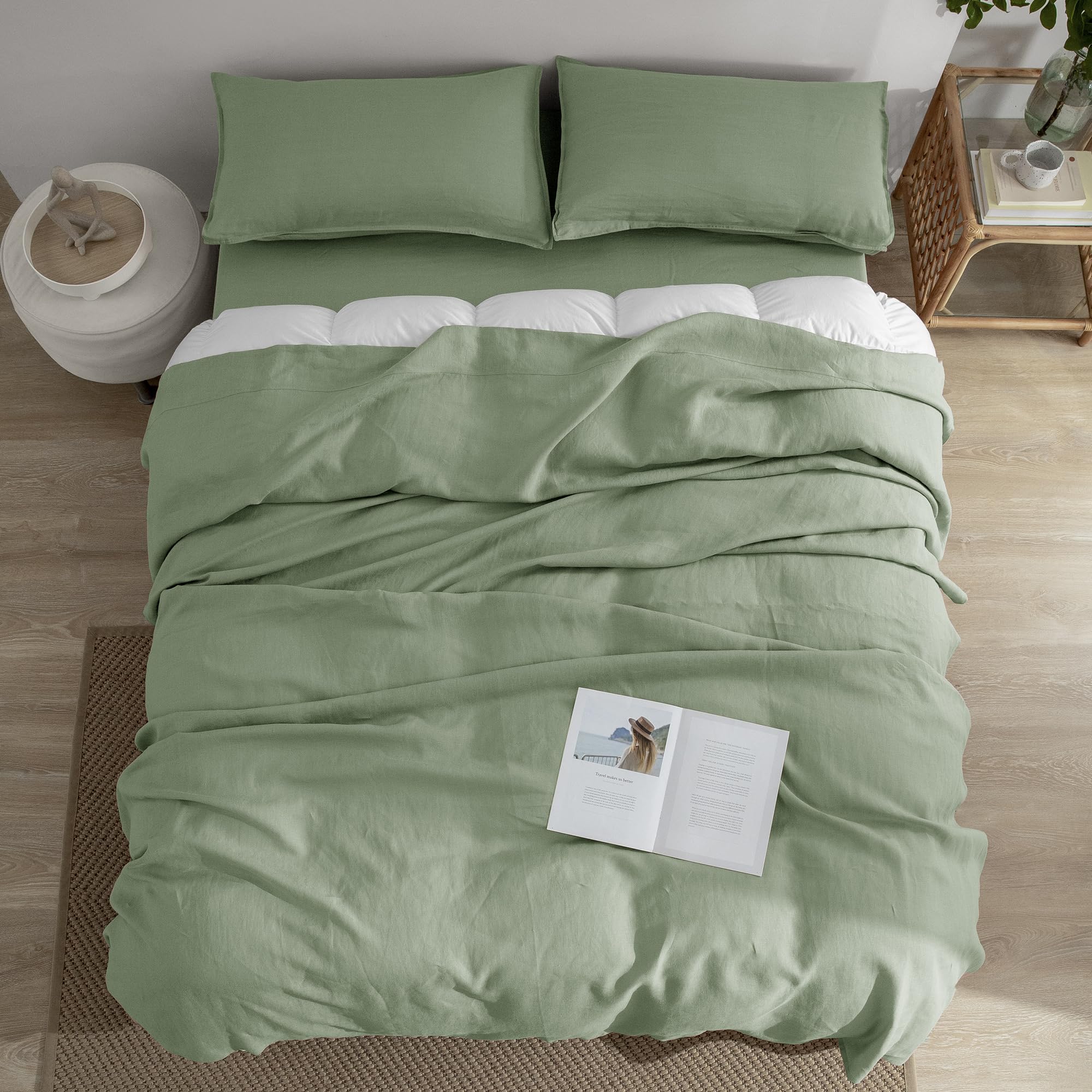 Linen Sheets Set King Size,100% French Stonewash Pure Linen Sheets Set,4Pieces