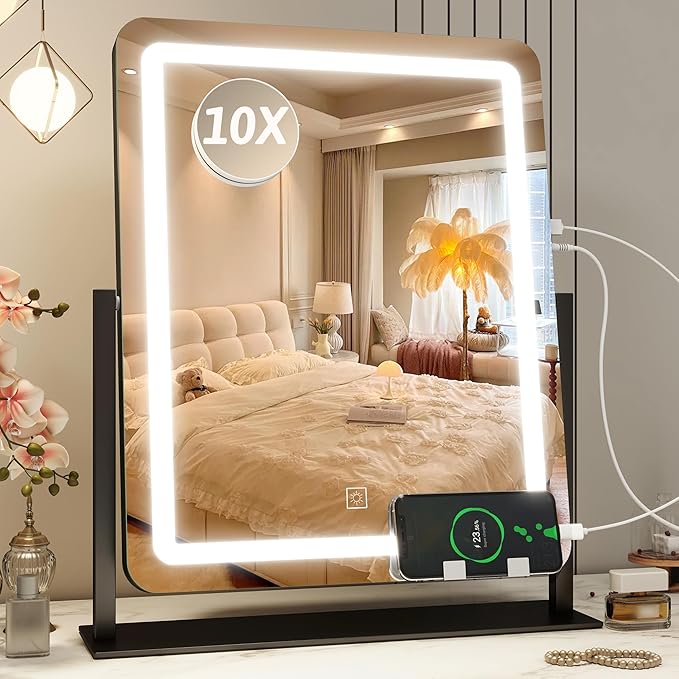 Vanity Mirror with Lights, 32" x 22" Large Lighted Vanity Mirror with Dimmable 3 Modes