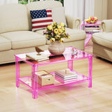 Nightstand Side Table Modern Design Clear Home Decor Display End Table for Living Room (Pink)