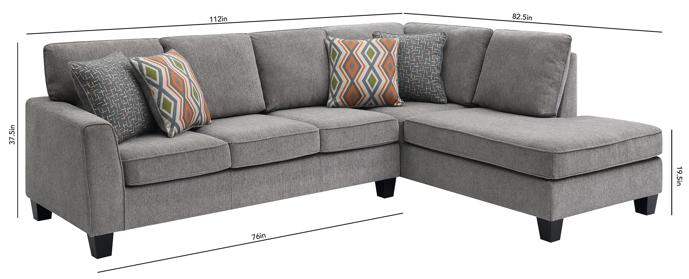 Sectional Sofa with 4 Cushions, Modern Tufted Micro Cloth L-Shaped Sofa Couch