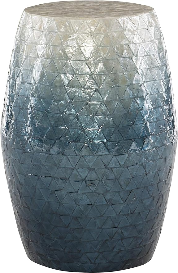 Linon Ivory and Blue Capiz Ombre Drum Tylin Accent Table