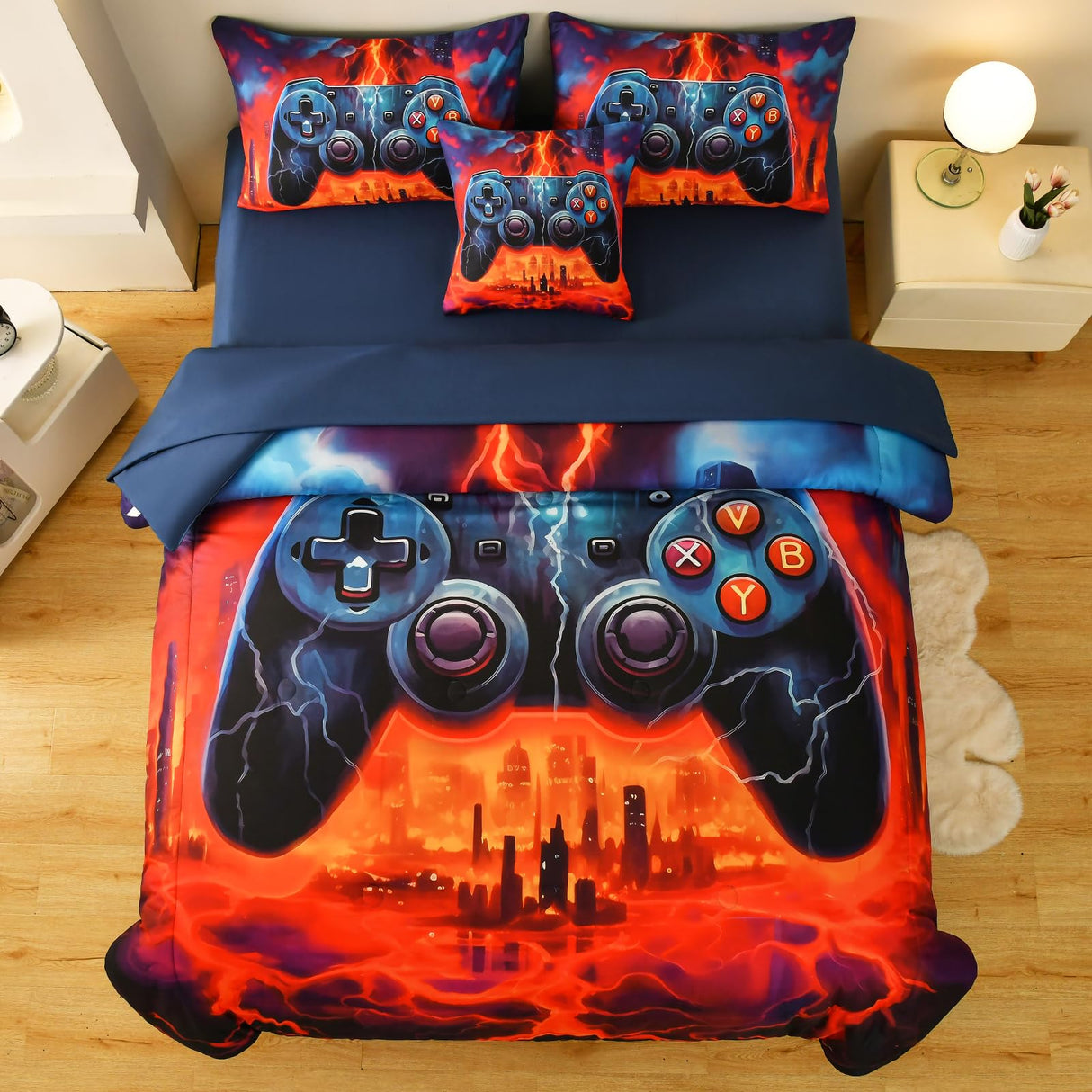 Twin Comforter Set with Sheets for Boys,6 Pcs Gamer Bedding Set