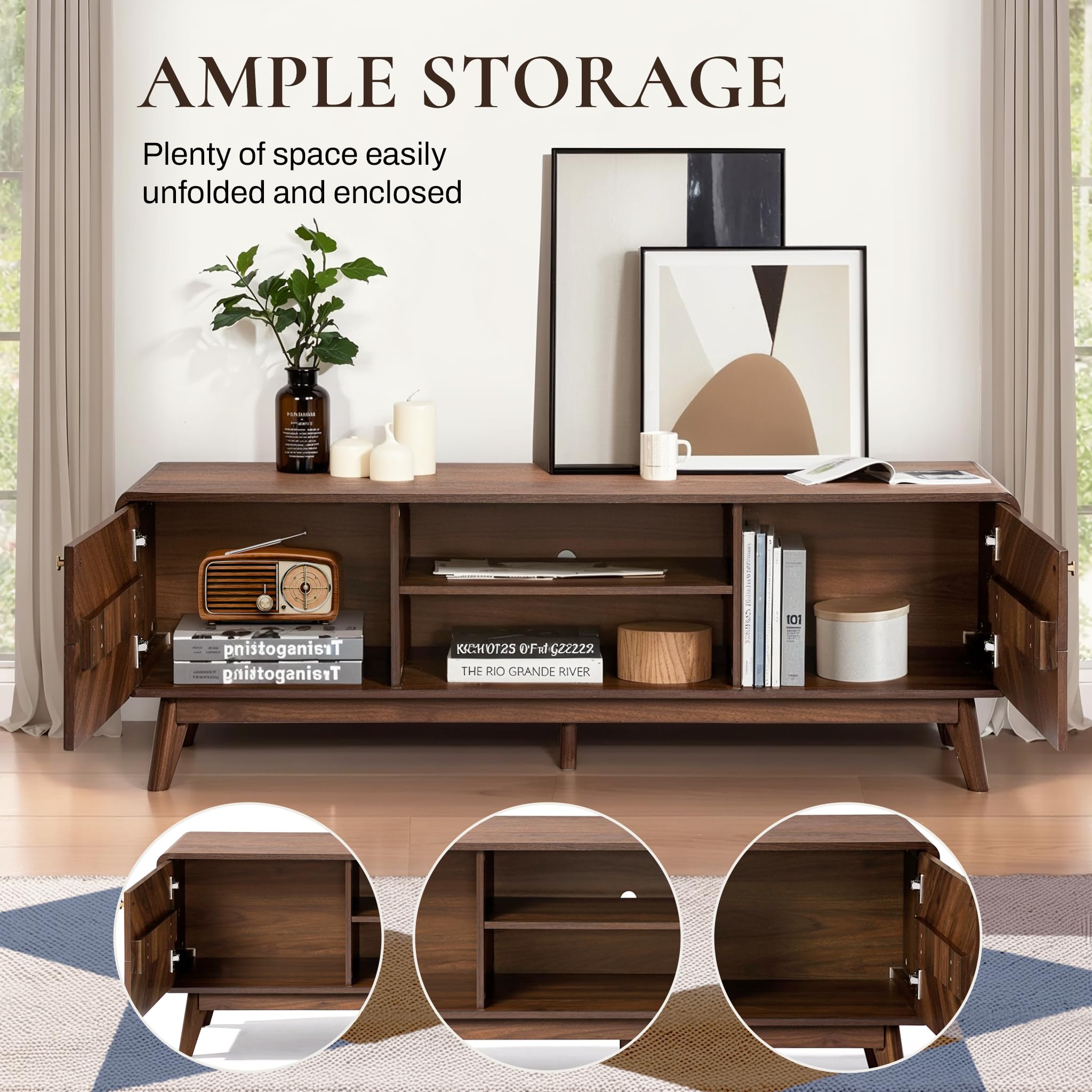 63" Mid Century Modern TV Stand for TVs up to 65"