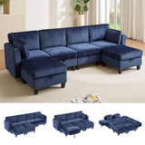 110" U-Shaped Modular Sectional Sofa, Convertible Sleeper Sofa Couch Bed