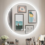 28 Inch Round LED Mirror, Dimmable Round Lighted Bathroom Mirror