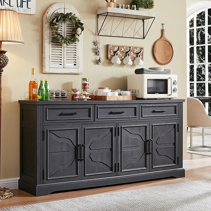 66" Large Buffet Sideboard Cabinet with 4 Doors and 3 Drawers, Buffet Table Coffee Bar