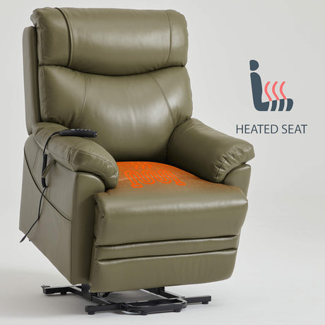 Genuine Leather Lift Chair for Elderly with Airbag Massage and Seat Heating, Dual Motor