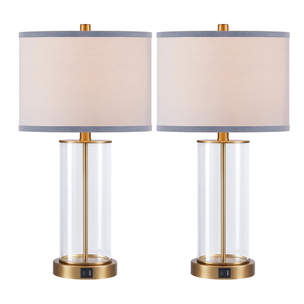 23.5'' Glass Table Lamp Set of 2 for Bedroom Antique Brass Finish