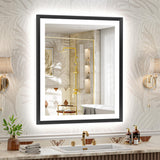 30x36 Black Framed LED Bathroom Mirror - Dimmable with Anti-Fog