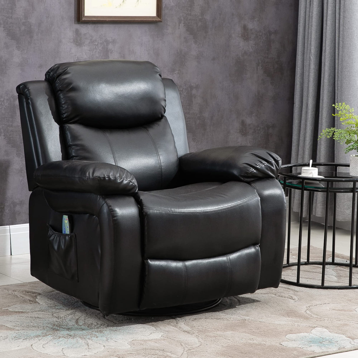 PU Leather Massage Recliner Chair, Swivel Rocker Sofa with Remote Control, Footrest,