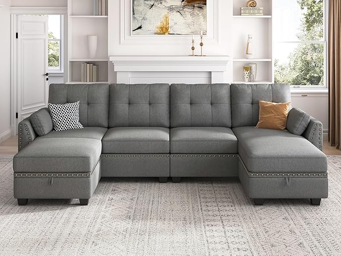 Convertible Sectional Sofa Set U Shaped Couch with Storage Ottoman Reversible Sofa