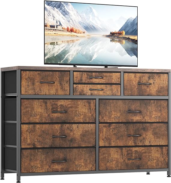 Dresser for Bedroom TV Stand for 55” TV, Entertainment Center with 10 Drawers