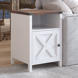 Farmhouse End Table, Rustic End Table with Barn Door and Shelf, White End Tables