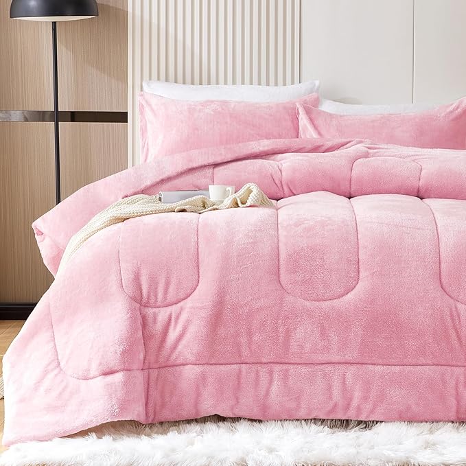 Faux Fur Comforter Set Queen Size, Luxury Ultra Soft Fuzzy Fleece Comforter