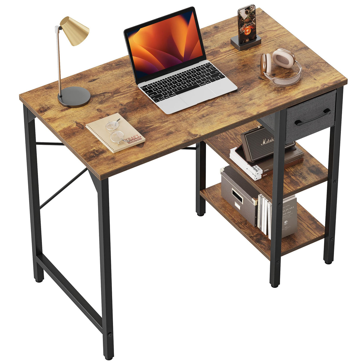 Computer Desk, 35 Inch Small Home Office Desk with Drawer Storage Shelves