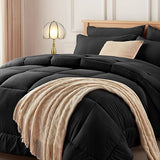 Queen Bed in a Bag - 7 Pieces Dark Grey Comforter Set, Lightweight All Season Ultra