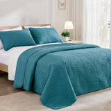 Mezcla Queen Quilt Bedding Set, Lightweight Teal Quilts Queen Full Size for All Seasons