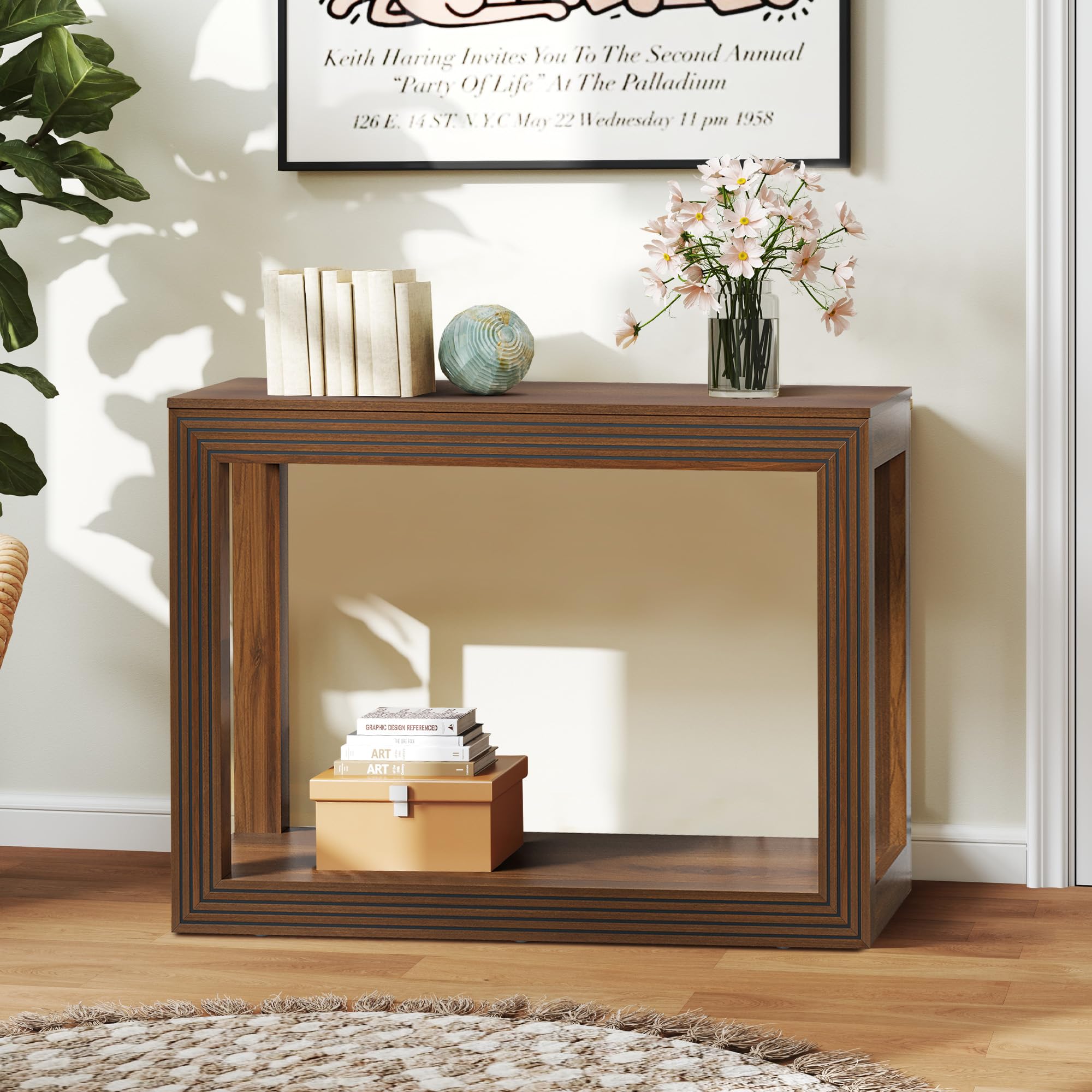 Fluted Entryway Console Table with Storage Shelf