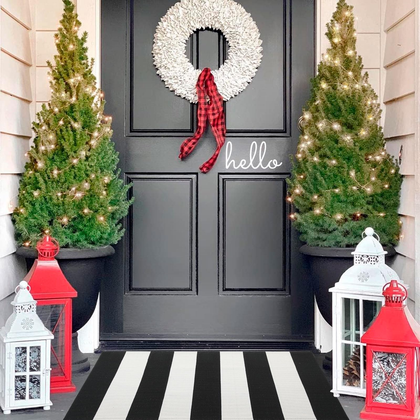 Striped Rug Outdoor Porch Rug Black and White 27.5x43 inches Washable
