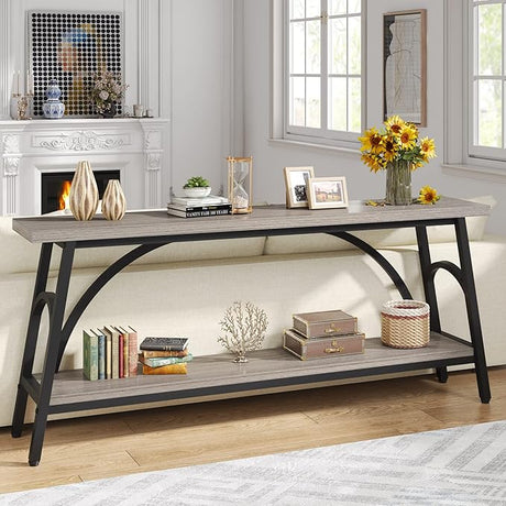 Extra Long Sofa Tables, 70.8”Console Table for Entryway, Wood Console Table 2 Tier TV Stand,