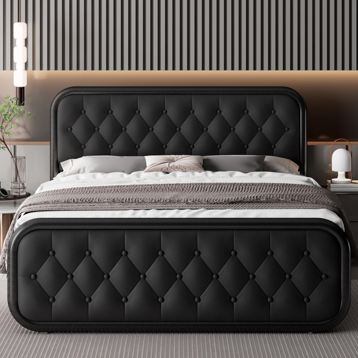 Queen Size Bed Frame, Heavy Duty Bed Frame with Faux Leather Headboard