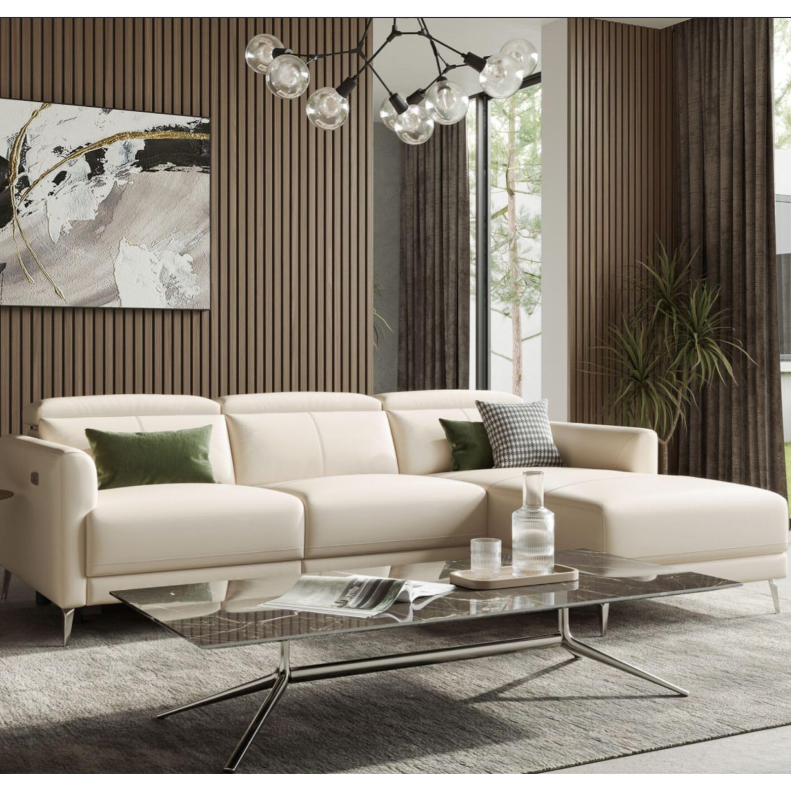 Andria Leather Reclining Sectional Sofa, 3 Seater Couch