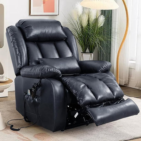 Large Reclining Lift Chair, Dual Motor Massage Chair, Genuine Leather Recliner