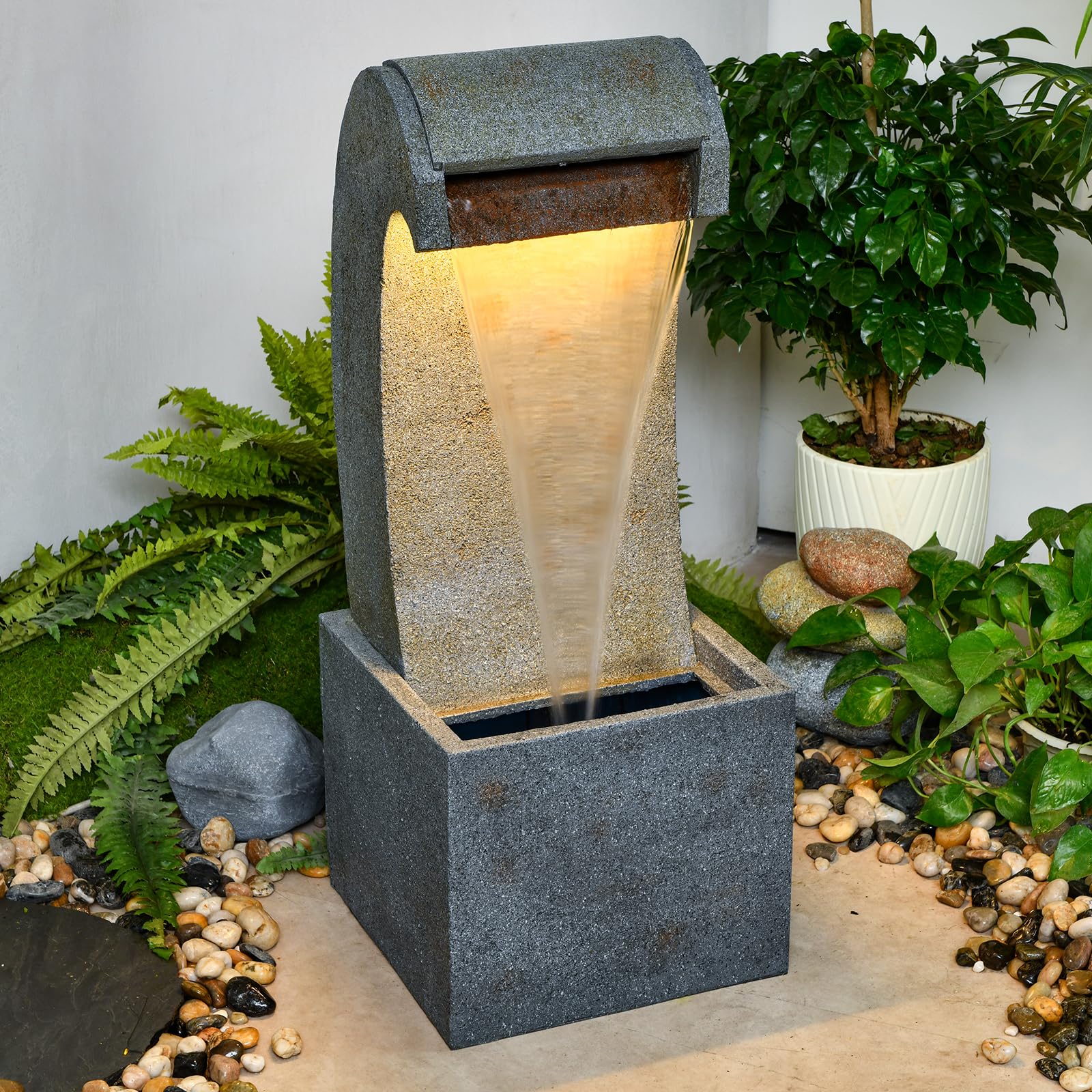 35.83'' Outdoor Garden Cascading Stone Floor-Standing Waterfall Fountain