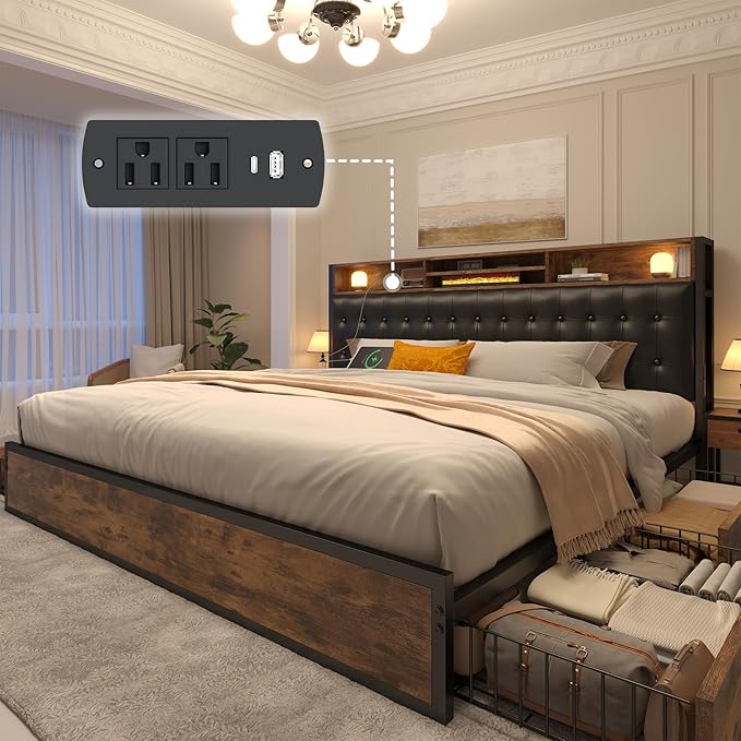 Queen Bed Frame with 4 Drawers Bed Frame Queen Size with Headboard
