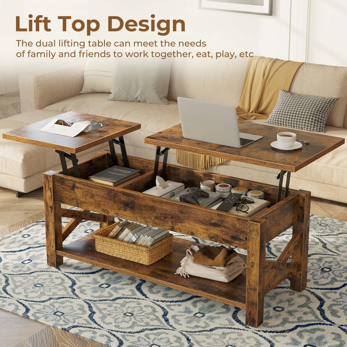 Coffee Table 47.2", 2 Way Lift Top Coffee Table with Hidden Compartment