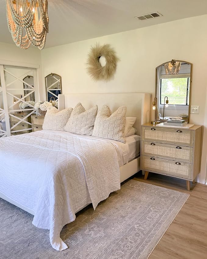 Rattan Nightstand Boho Cabinet Small Dresser