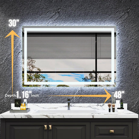 LED Bathroom Mirror 48"x 30", Front Lit and Backlit LED Mirror with Lights