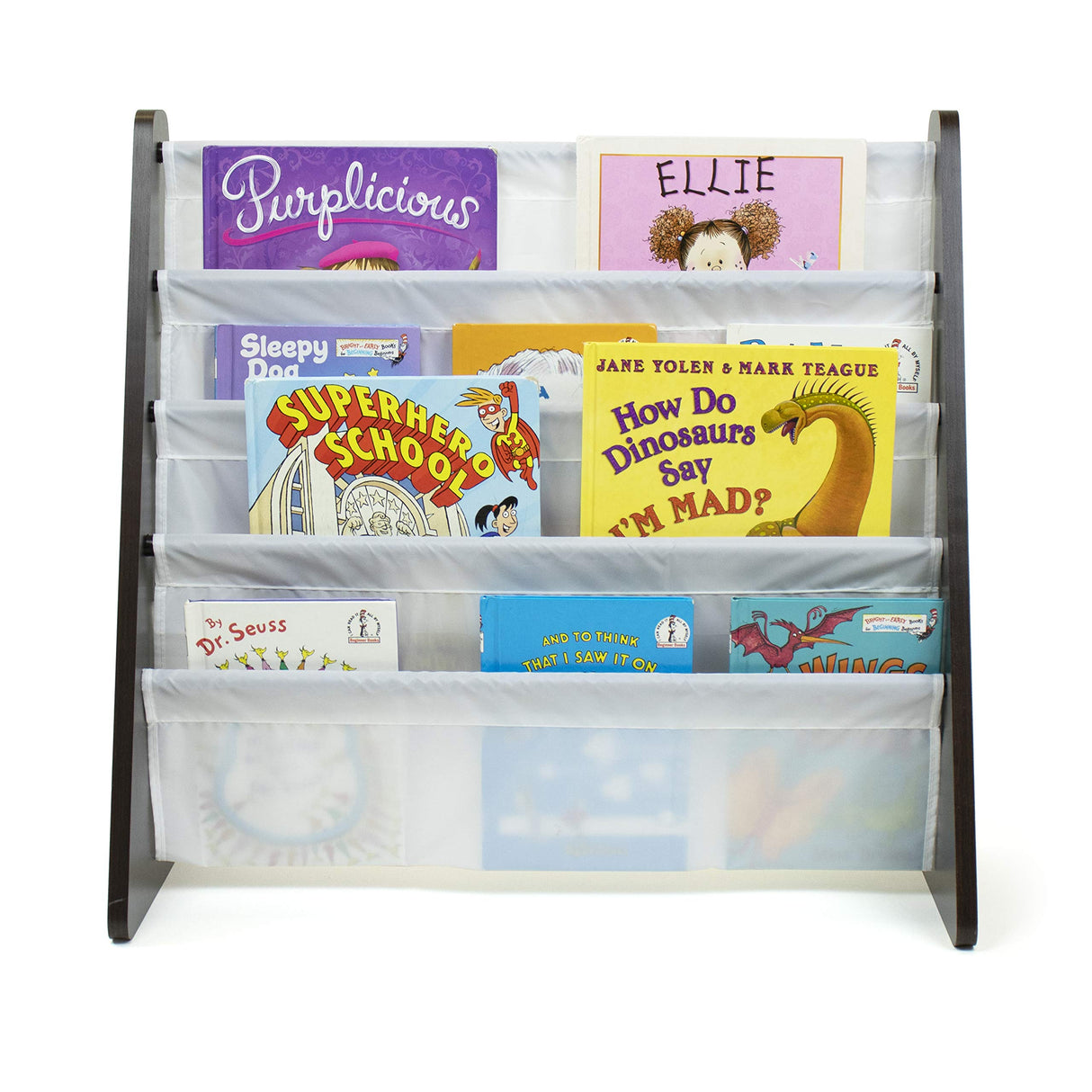 Espresso/White Kids Book Rack Storage Bookshelf, 4 Tiers