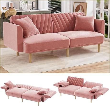 Velvet Futon Sofa Bed, 75.3" Couch Small Sofa, Loveseat, Convertible Futon Sleeper Sofa