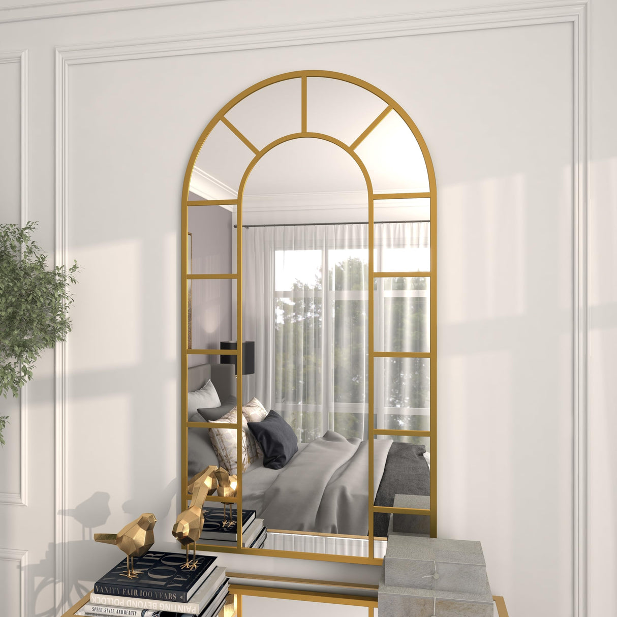 79 Metal Room Wall Mirror Arched Window Pane Entryway Mirror