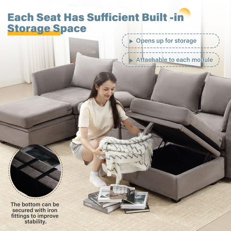 Modular Sectional Sofa, Convertible U Shaped Sofa Couch with Storage