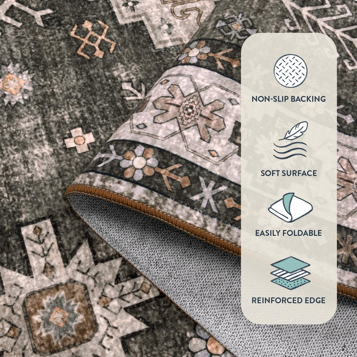 Lahome 6x9 Rug for Living Room, Machine Washable Soft Bedroom Area Rug, Ultra-Thin Non Slip Dining Room Rug, Throw Vintage Print Distressed Room Carpet for Bedroom Office (Brown, 6'x9')