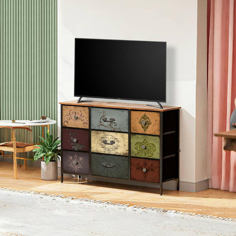 Dresser for Bedroom with 9 Deep Fabric Drawers, Wide TV Stand Storage Cabinet,