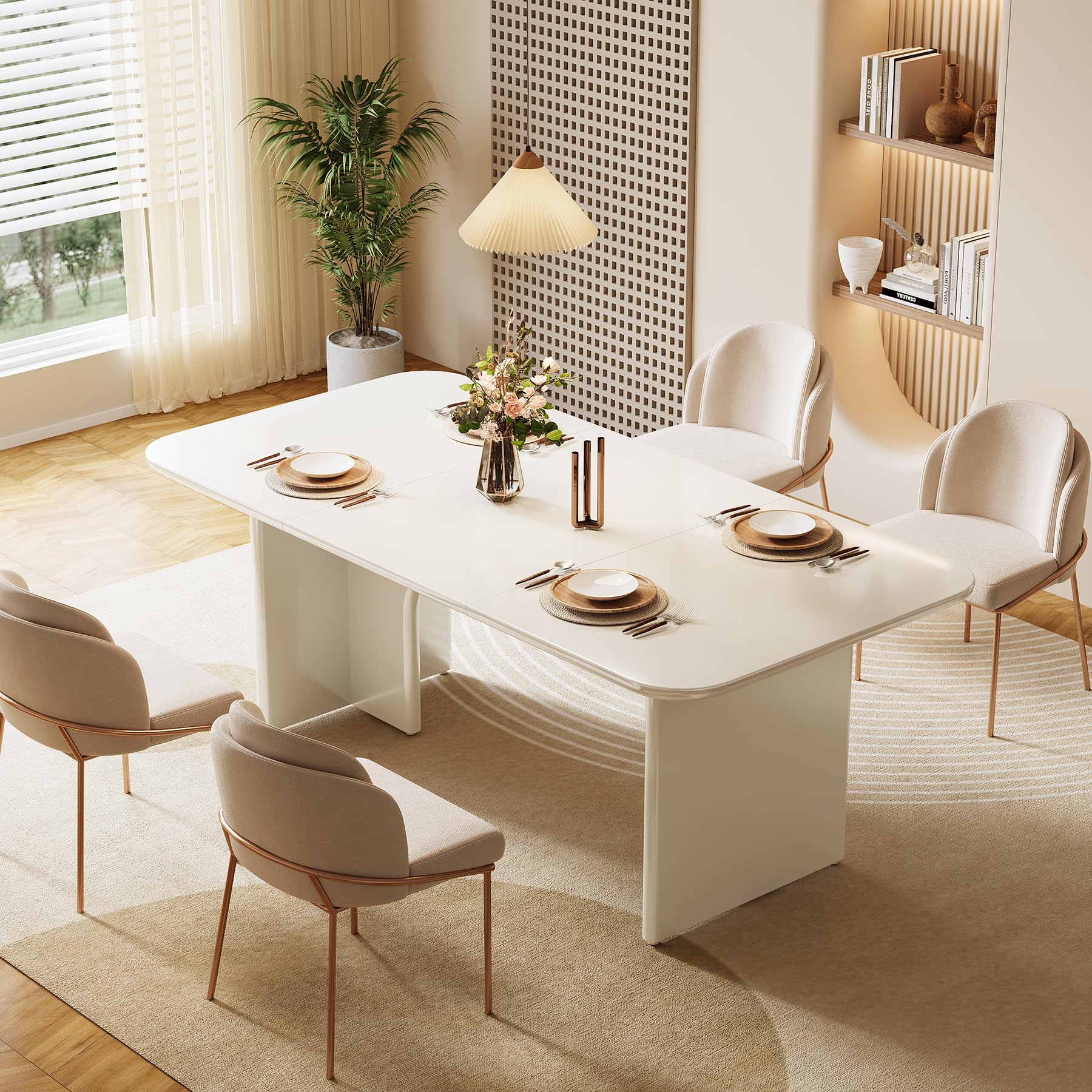 63" Modern White Dining Table for 4-6 People