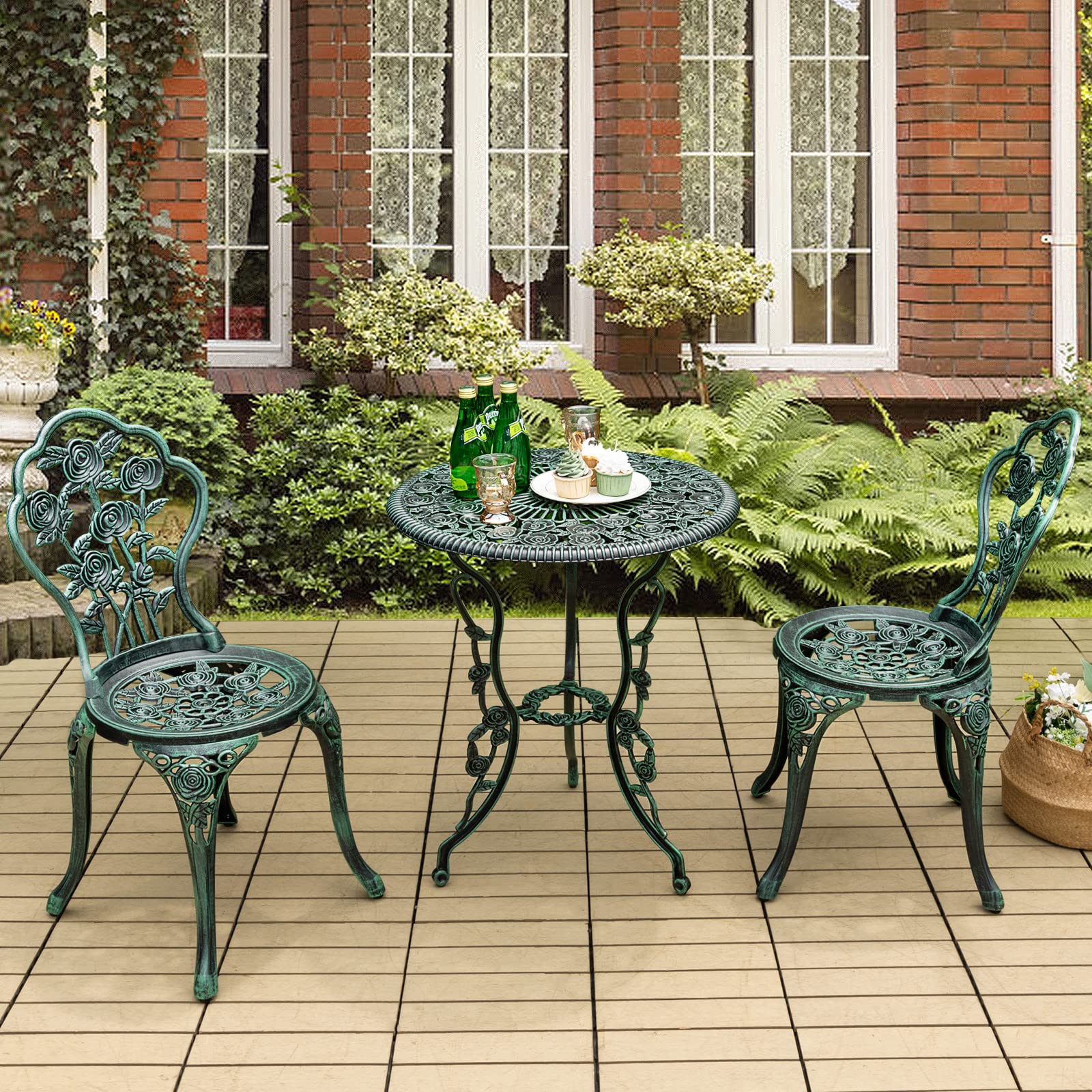 3-Piece Outdoor Bistro Set Rust-Resistant Cast Aluminum Table and Chairs