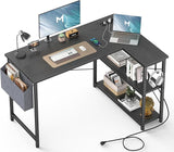 L Shaped Desk with Outlets & USB Ports, Reversible 47 Inch Office Desk, Corner Desk for Small Space