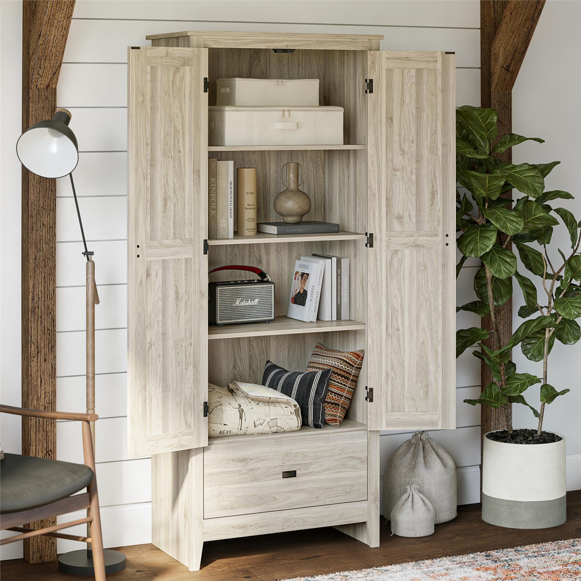 Evolution Farmington 30" Wide Storage Cabinet, Light Walnut