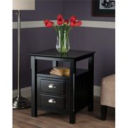Solid Wood 2 Drawer Timber Night Stand Black Finish